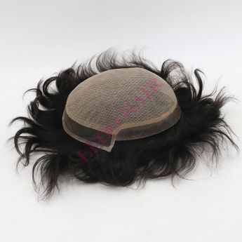 LCMT138 Custom Men Toupee Front Swiss Lace Top Silk Base with Side and Back PU