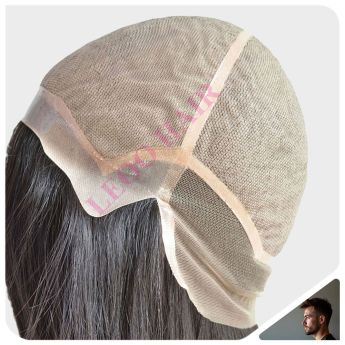 LCMAW19 Custom Men Wig Front PU and Top Silk with Back Neck Lace