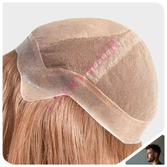 LCMAW23 Aangepaste herenpruik met kant en zijden top en PU rondom