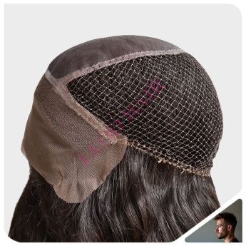 LCMAW29 Custom Wig Front Swiss Lace Top Mono with Back Fishnet For Men