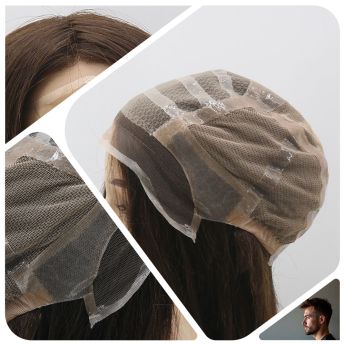 LCMAW66 Custom Men Wig Front Swiss Lace, Elastic Net with Silicone PU Strips