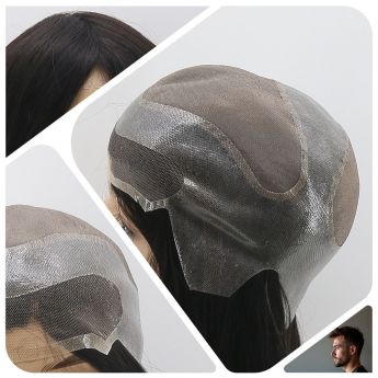 LCMAW71 Custom Men Wig Front Swiss Lace, Top and Back Area Mono, Other Area PU