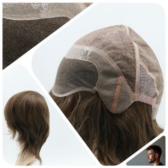 LCMAW79 Custom Men Wig Front Swiss Lace + PU + Silk Top And Back + Side Elastic Net