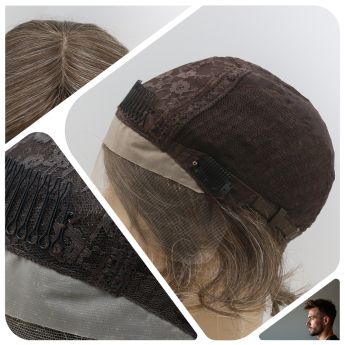 LCMAW83 Custom Men Wig Front Swiss Lace, Top Silk with Back Wefts