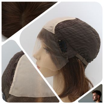 LCMAW84  Custom Wig Front Swiss Lace, Top Mono, Back Wefts for Men