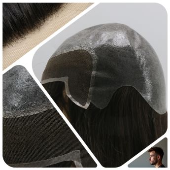 LCMAW85 Custom Men's Wig Front 1inch Swiss Lace, Other Area PU Handmade Injection