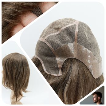LCMAW9 Custom Men Wig Front Swiss Lace and Top Silk with Side and Back NPU