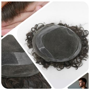 LCMT10 Custom Hollywood Men Toupee Front and Top Swiss Lace with PU Around