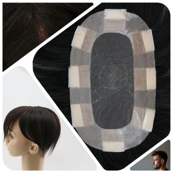 LCMT134 Custom men  toupee  Mono, one circle of NPU with double-sided tape and seam