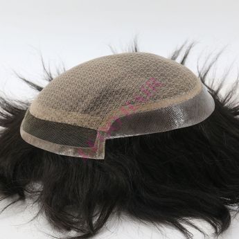 LCMT138 Custom Men Toupee Front Swiss Lace Top Silk Base with Side and Back PU