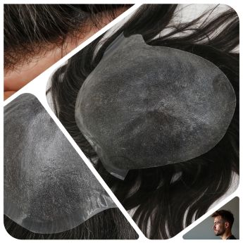 LCMT163 Perruque masculine sur mesure, en polyuréthane (PU) de 0,04 à 0,06 mm, fabriquée à la main par injection.