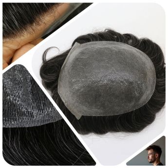 LCMT34 Custom 0.08-0.10mm Full PU Vloop Base Men Toupee 