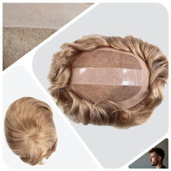 LCMT39 Custom men  toupee Mono with NPU around with Middle Strip NPU