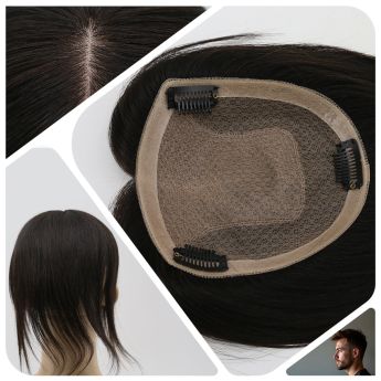 LCMT45 Custom Men Toupee Lace and Silk Parting with NPU Around