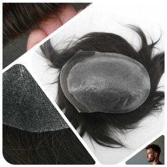 LCMT4 Custom Men Toupee Front Swiss Lace and PU Knotted Base