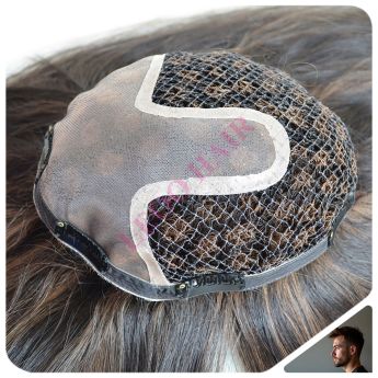 LCMT52 Op maat gemaakte heren toupet Voorkant en T-vormig bovenstuk Mono scheiding met visnet