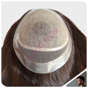 LCMT58 Custom Men Toupee Front Silk, Back Swiss Lace with PU around