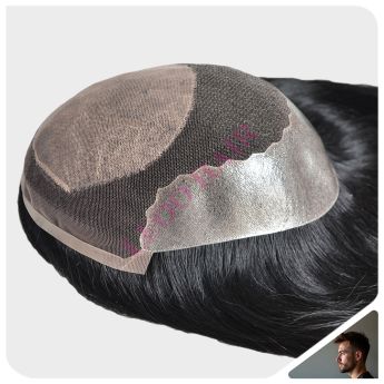 LCMT60 Custom Men Toupee Swiss Lace and Side and Back PU with Silk Top