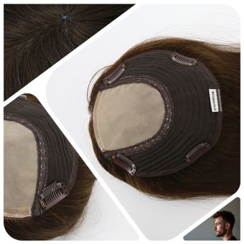 LCMT90 Custom men  toupee  Front and Top Injection Silk with Wefts