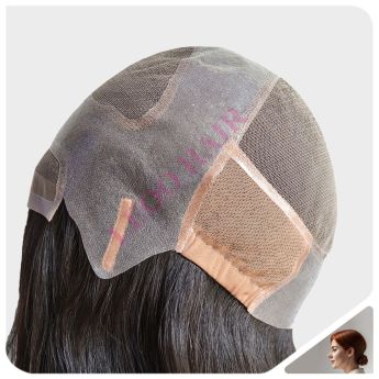 LCWAW13 Custom Women Front and Top Swiss Lace + PU + Side Elastic Net Wig