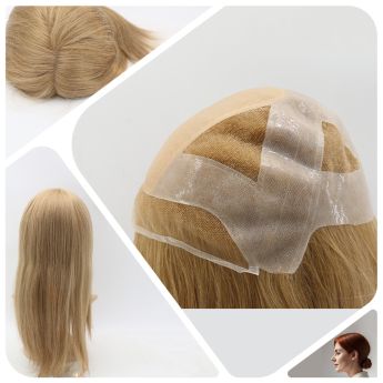 LCWAW76 Custom Women Wig Front Swiss Lace + Silk Part Top +  Swiss Lace  4-eyes Top + PU with Applied Silicone