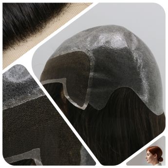 LCWAW85  Custom Women's Wig Front 1inch Swiss Lace, Other Area PU Handmade Injection