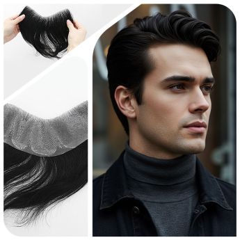 Aplique de cabelo frontal LSMFH2-2 Full PU Vloop 0,08-0,10 mm de espessura para homens - densidade 120%