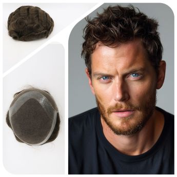 LSMT10-2 Front 1inch Swiss Lace, Top Swiss Lace PU around Hairpieces for Men-130% Density