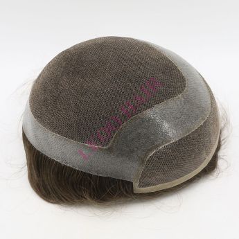LSMT10-2 Front 1inch Swiss Lace, Top Swiss Lace PU around Hairpieces for Men-130% Density