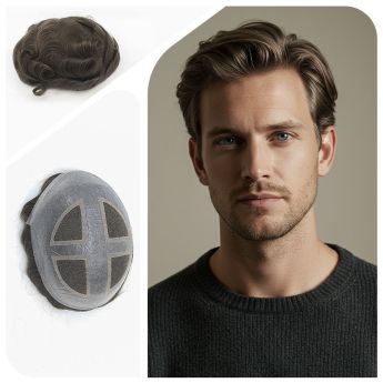 LSMT122-1 Men toupee Full PU and Top 4 Eyes Swiss lace 