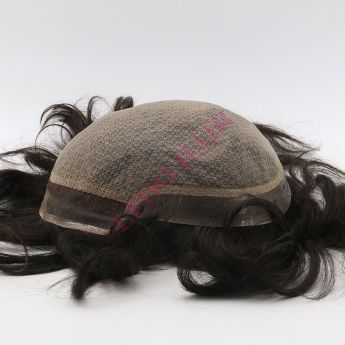 LSMT138-1 Men Toupee Front Swiss Lace Top Silk Base with Side and Back PU
