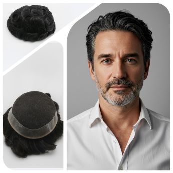 LSMT159-1 Front 1/8inch Folded Swiss Lace, Top Swiss Lace, PU around  Toupeee