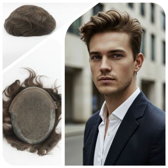 LSMT5-2 Swiss Lace with Side and Back PU Hairpieces for Men-130% Density