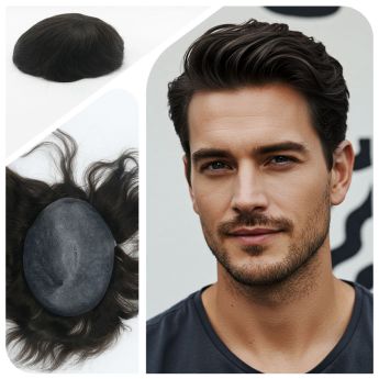 LSMT8-2 8 inch Full pu 0.08-0.10mm thickness handmade injection Toupee-Indian Hair