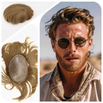 LSMT8-3 8-10inch Full pu 0.08-0.10mm thickness, handmade injection Toupee-European Hair