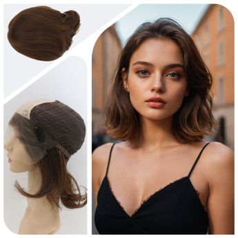 LSWAW84-1 European Hair Front Swiss Lace, Top Mono, Back Wefts Wig