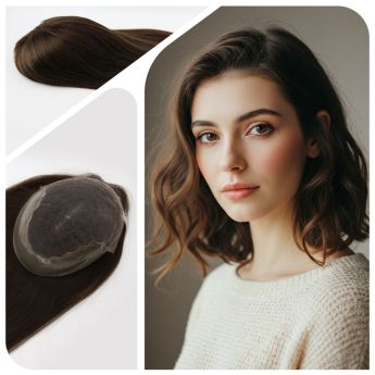 LSWT5-2 Swiss Lace with Side and Back PU Women Topper - Indian Hair