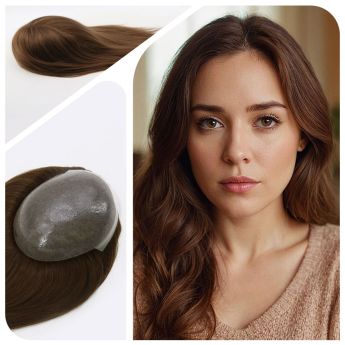 LSWT73-2 0.08-0.10mm Knotted Skin Base Women Topper-Brazilian Hair