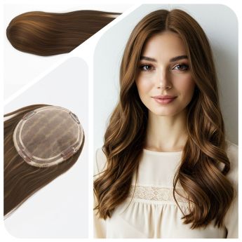 LSWT95-1 16inch 5.5x6.5inch Mono with 2 Circle NPU around Women Topper- Chinese Hair, 150% density