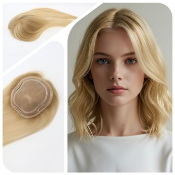 LSWT95-3 16&20inch 5.5x6inch Mono with 2 Circle NPU around Women Topper- Chinese Hair, 130% density