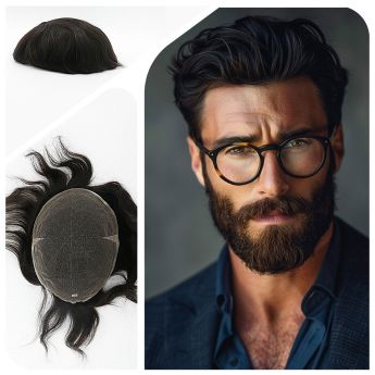 LSMT1-1 Full Lace Men Toupee Natural Front Hairline Bleached Knots