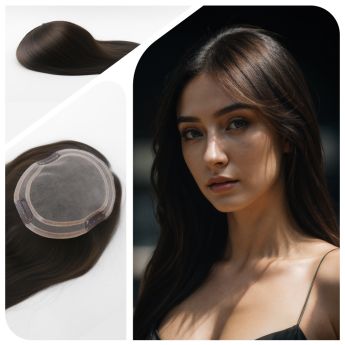 LSWT95-2 16inch 5.5x6inch Mono with 2 Circle NPU around Women Topper- Chinese Hair, 130% density