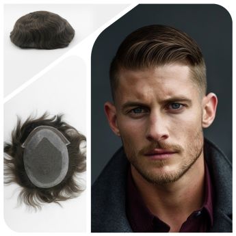 LSMT10-1 Hollywood Men Toupee Front and Top Swiss Lace PU Around