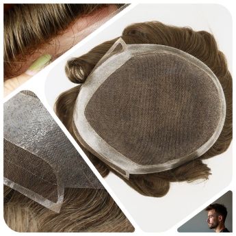 LCMT10 Custom Hollywood Men Toupee Front and Top Swiss Lace with PU Around