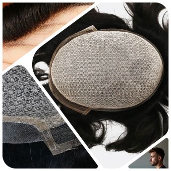 LCMT138 Custom Men Toupee Front Swiss Lace Top Silk Base with Side and Back PU