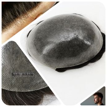 LCMT145 Custom 0.12-0.14mm Full PU Vloop Base Men Toupee