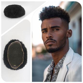 LSMT1-4 Full Lace Men Toupee Bleached Knots-Afro Wave