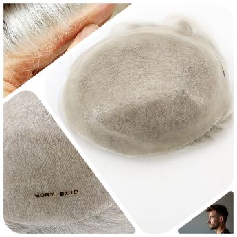 LCMT35 Custom 0.12-0.14mm Full PU Knotted Base Men Toupee 