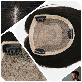 LCMT45 Custom Men Toupee Lace and Silk Parting with PU Around