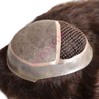 LT56 Custom Men Toupee Front Silk Back Fishnet with PU Around